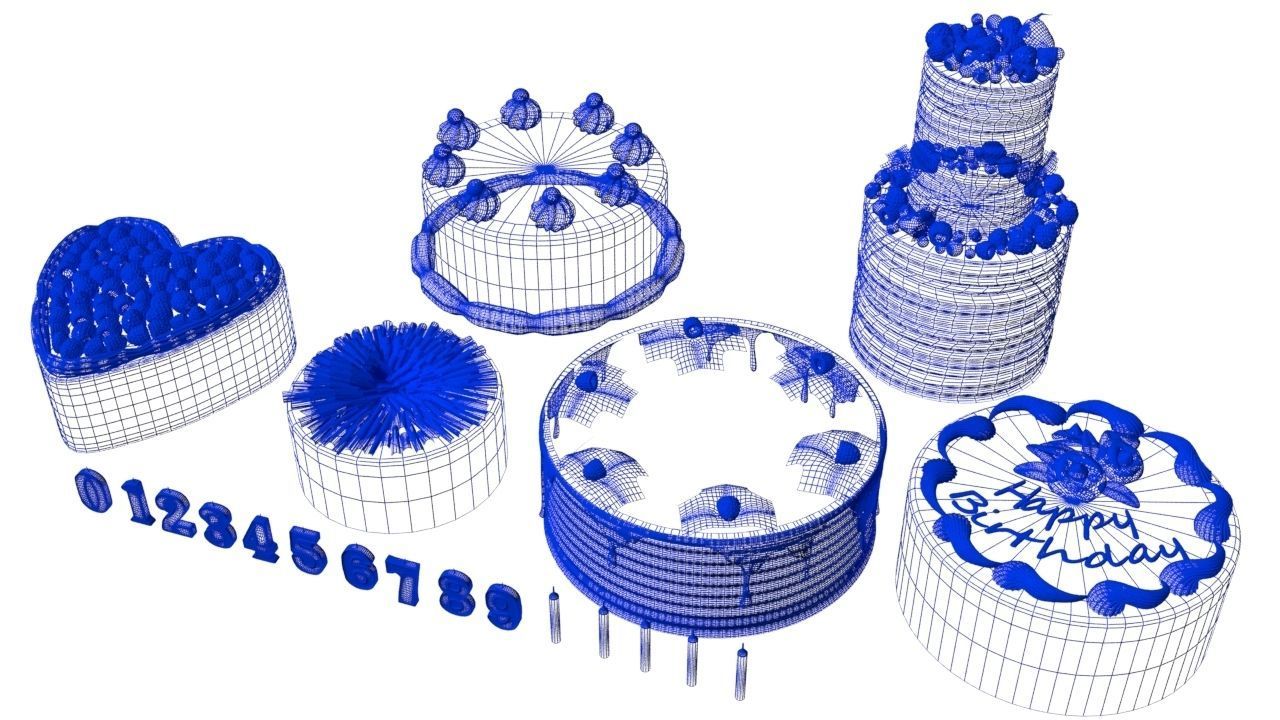 6 cakes birthday cake with candles 3D model_5