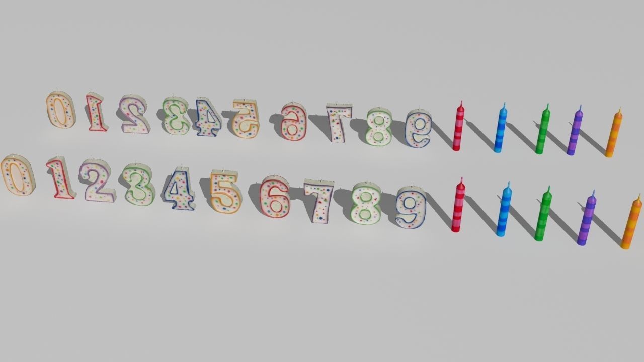 6 cakes birthday cake with candles 3D model_11