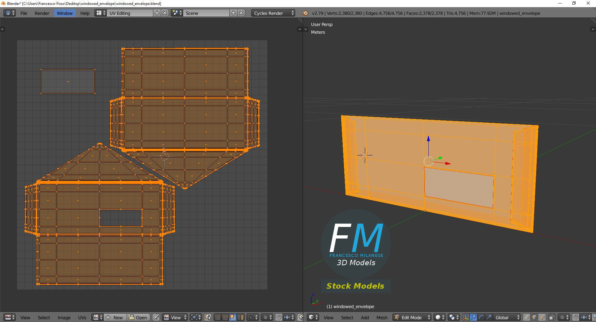 Windowed envelope Low-poly 3D model_10