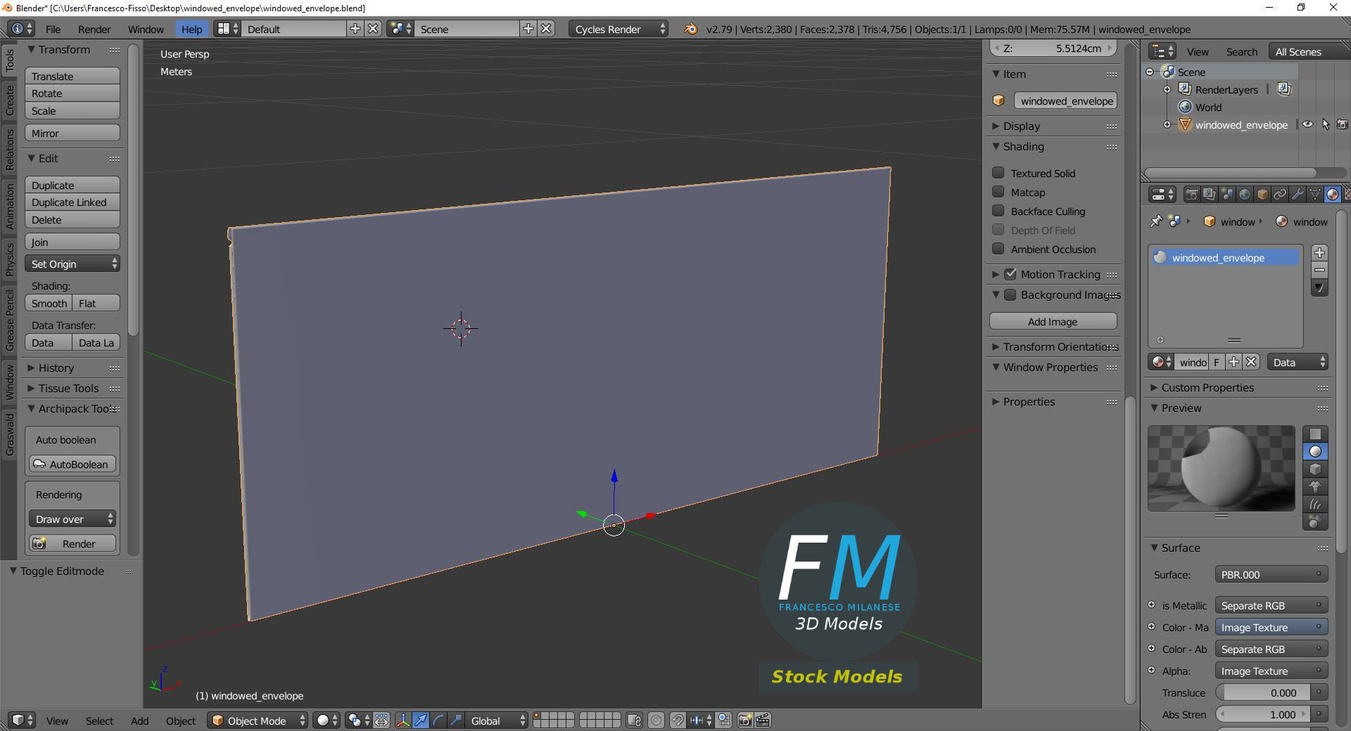 Windowed envelope Low-poly 3D model_9