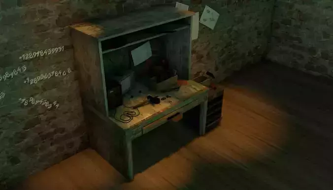 Workbench desk with brick walls