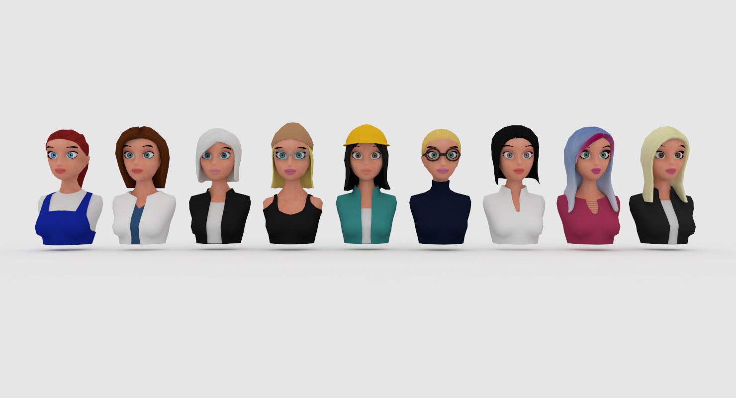Nine VR female character avatars Low-poly 3D model_3