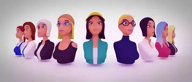 Nine VR female character avatars Low-poly 3D model