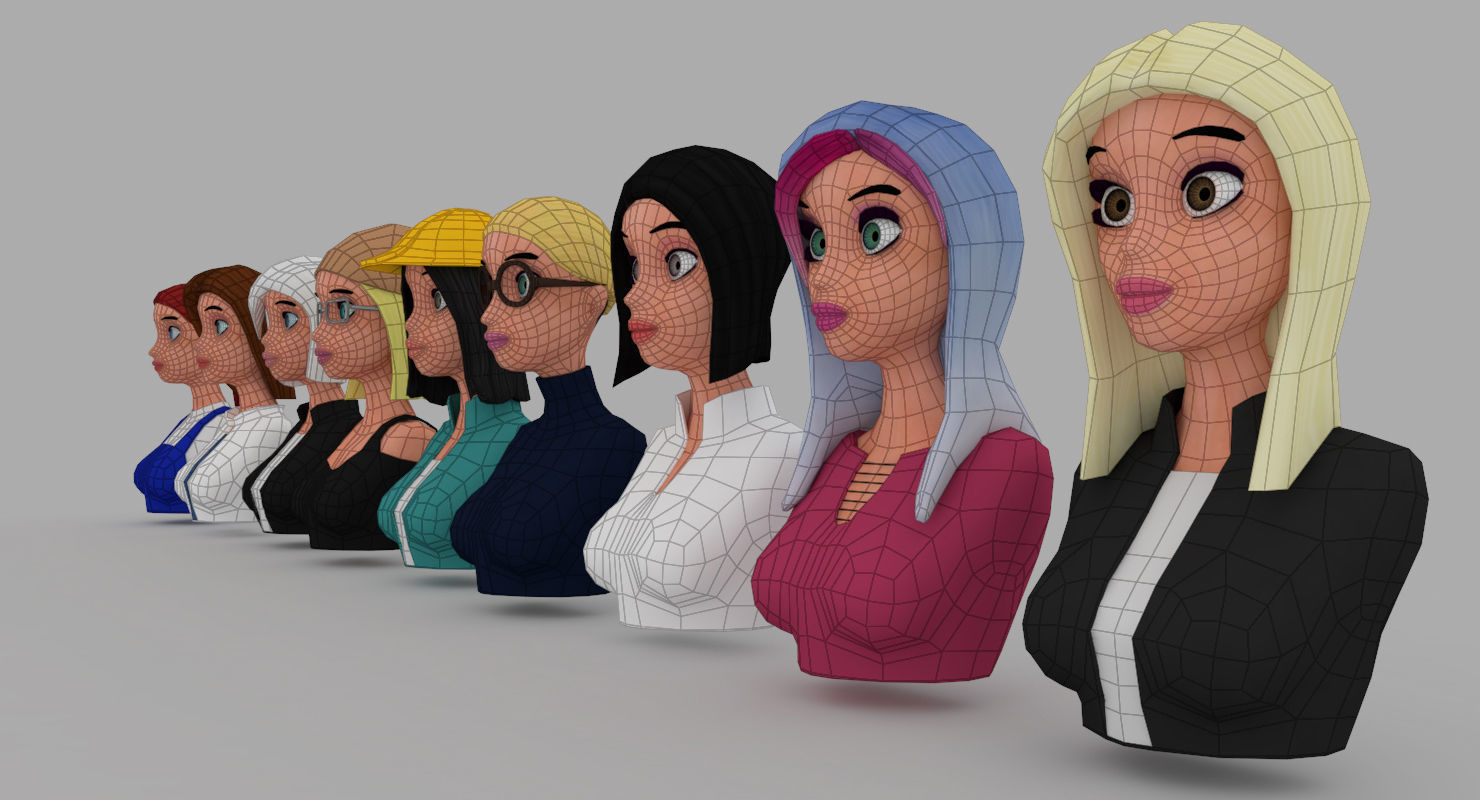 Nine VR female character avatars Low-poly 3D model_2