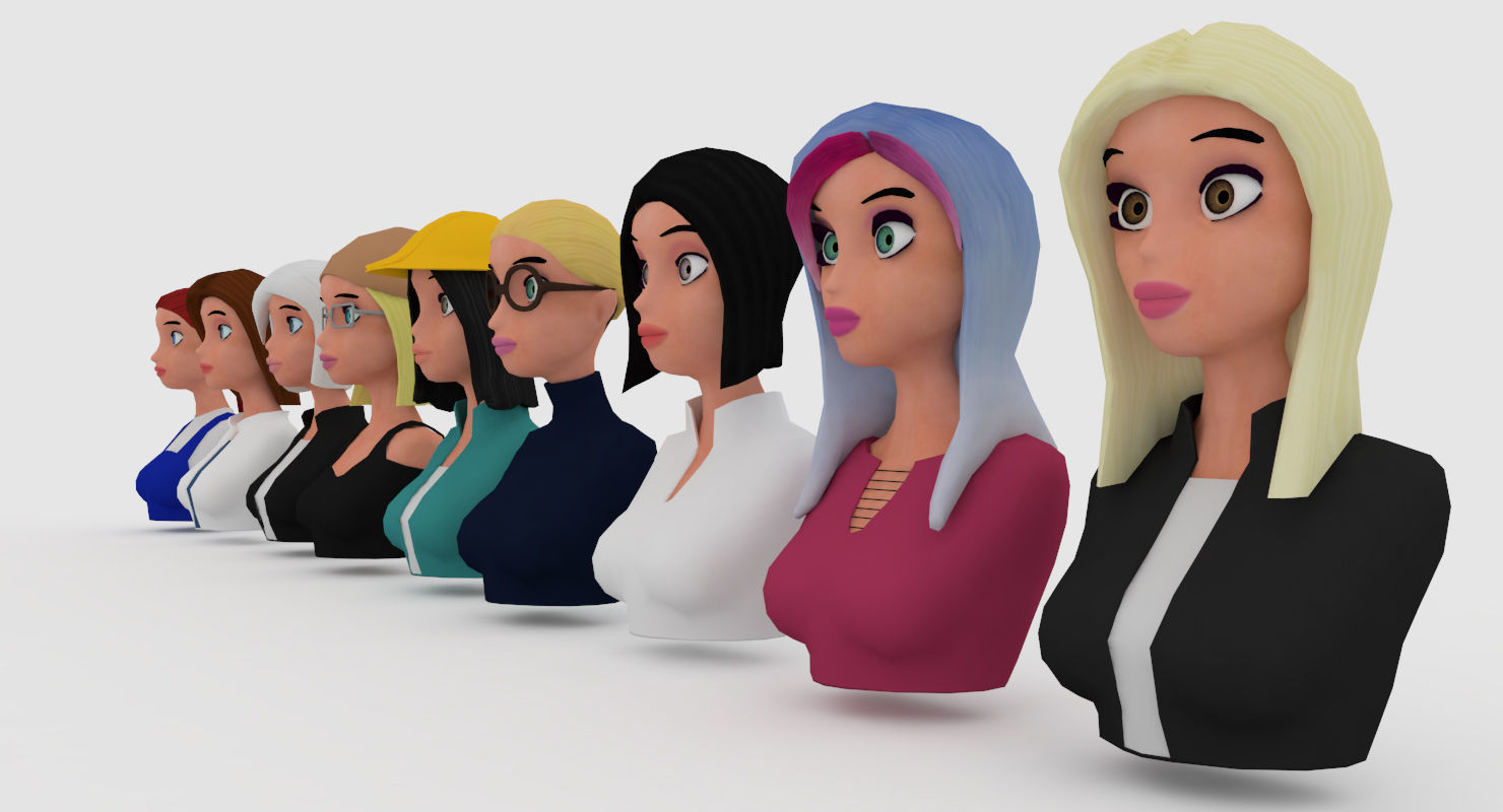 Nine VR female character avatars Low-poly 3D model_1