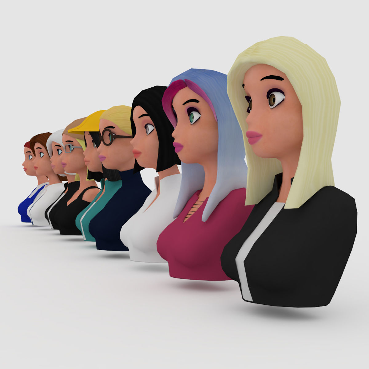 Nine VR female character avatars Low-poly 3D model_10