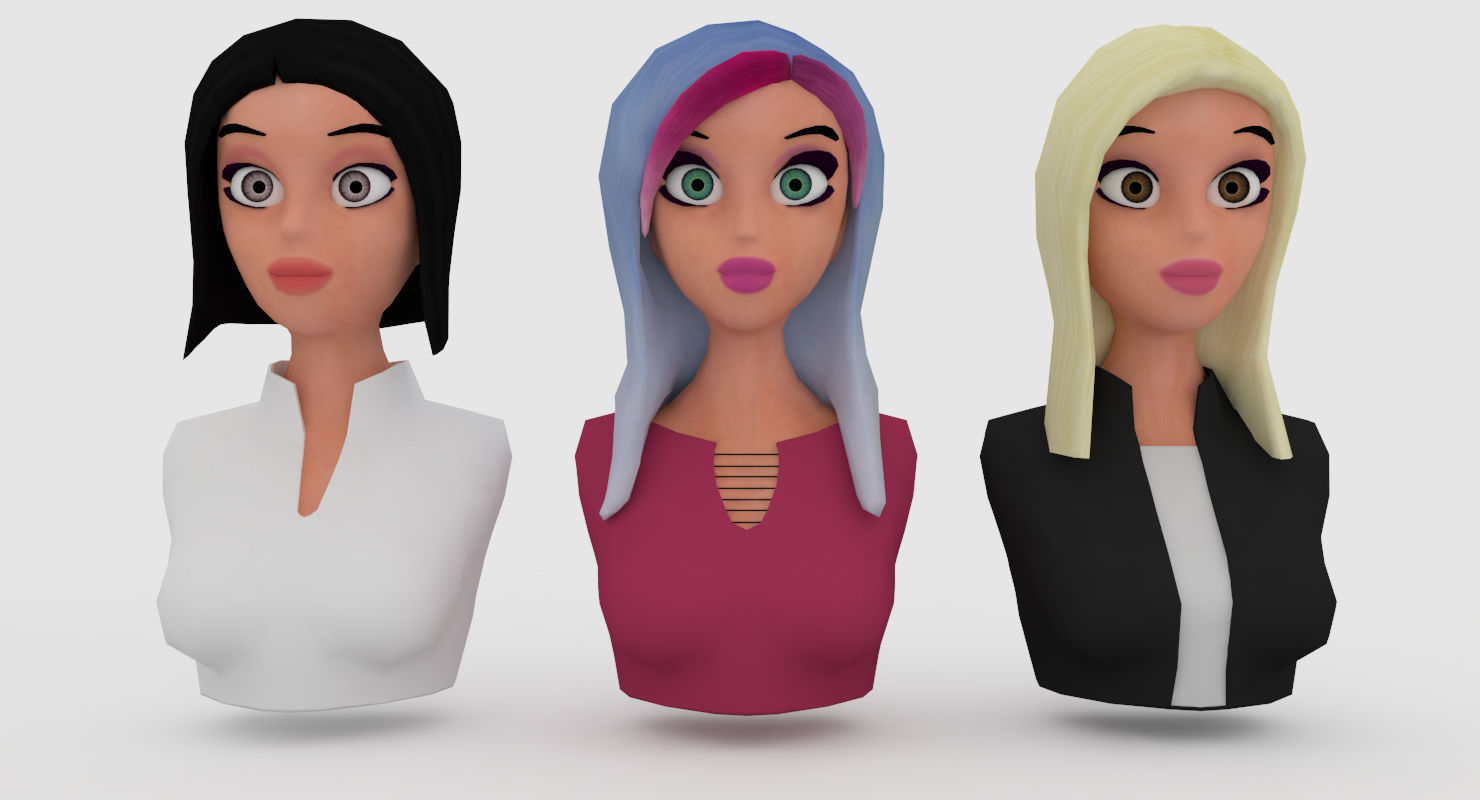 Nine VR female character avatars Low-poly 3D model_5