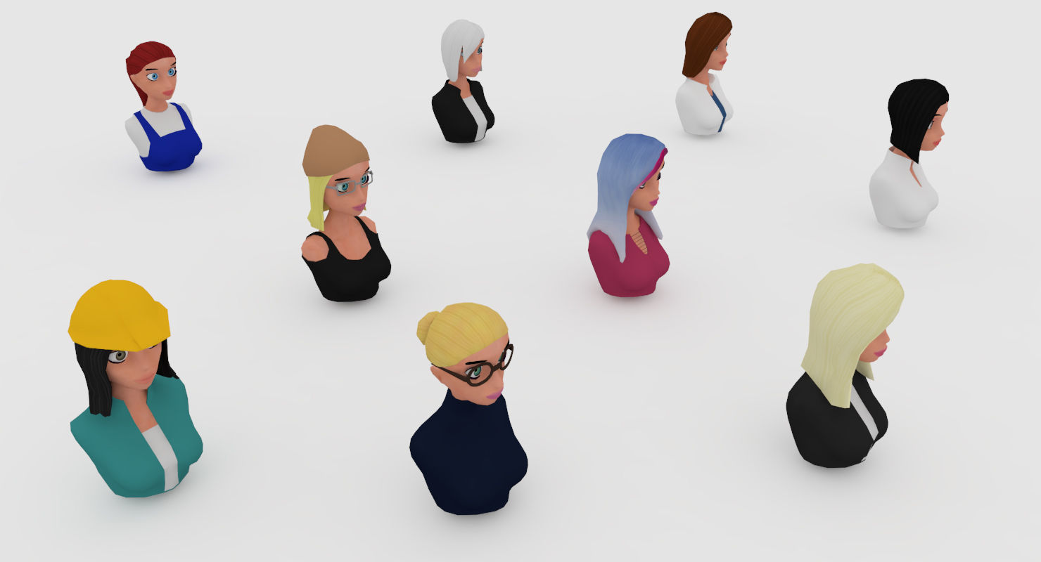 Nine VR female character avatars Low-poly 3D model_4