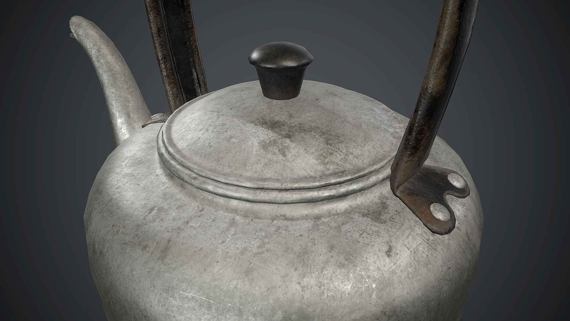 Old Aluminium Kettle PBR Game Ready Low-poly 3D model_8