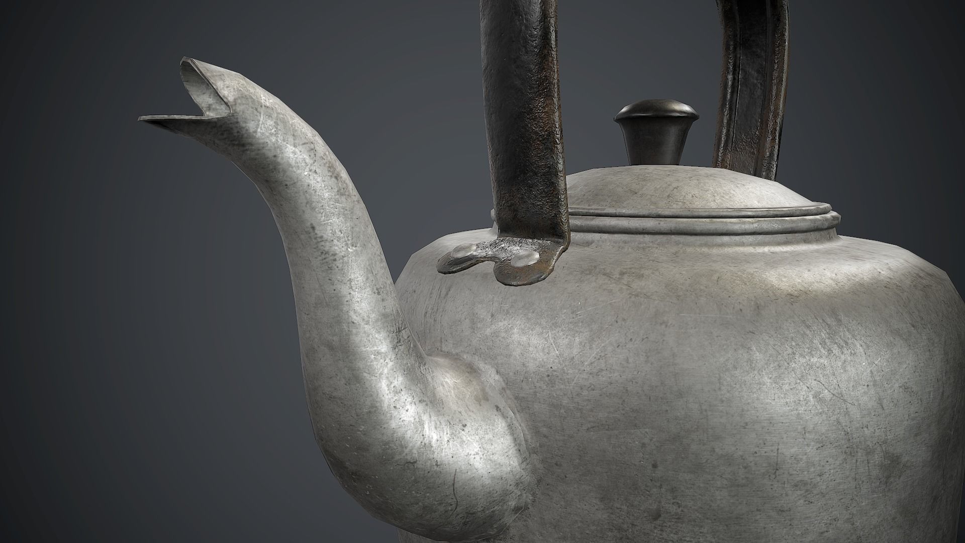 Old Aluminium Kettle PBR Game Ready Low-poly 3D model_6