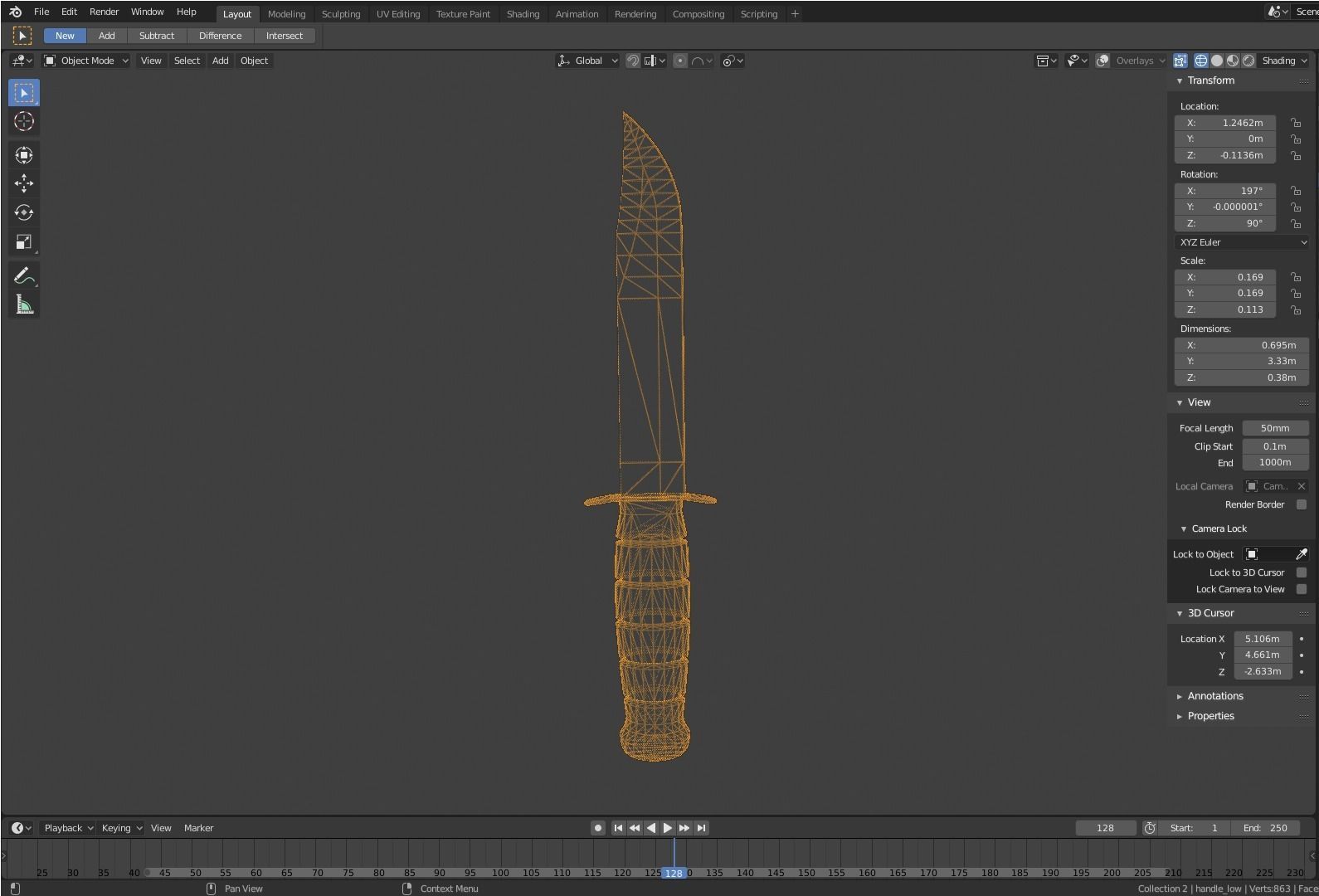 Combat Knife Low-poly 3D model_4