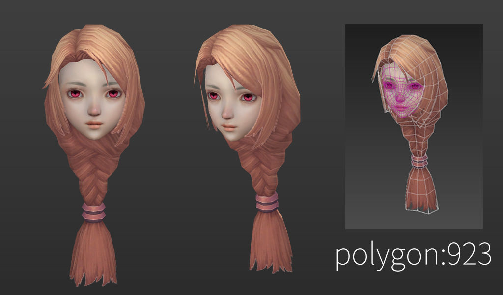 hair hair style girl short hair long hair dye Low-poly 3D model_9
