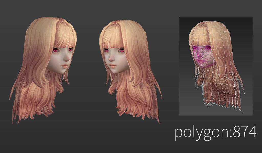 hair hair style girl short hair long hair dye Low-poly 3D model_10