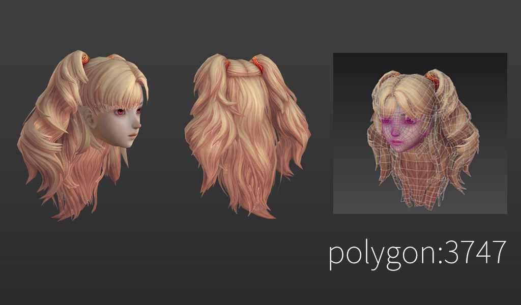 hair hair style girl short hair long hair dye Low-poly 3D model_3