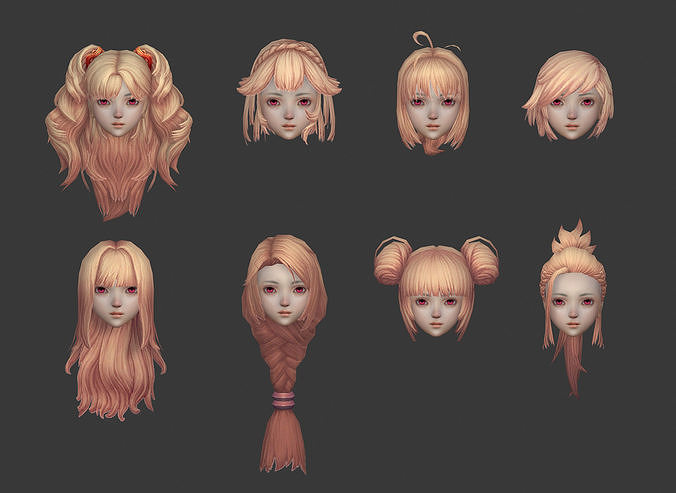 hair hair style girl short hair long hair dye Low-poly 3D model