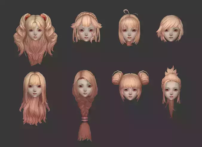 hair hair style girl short hair long hair dye Low-poly 3D model