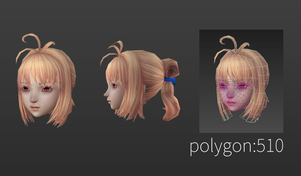 hair hair style girl short hair long hair dye Low-poly 3D model_5