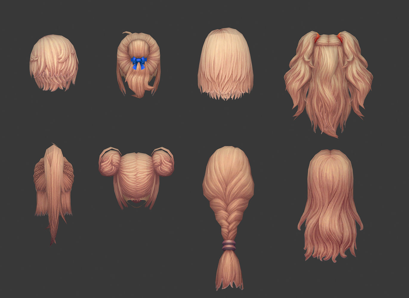 hair hair style girl short hair long hair dye Low-poly 3D model_2