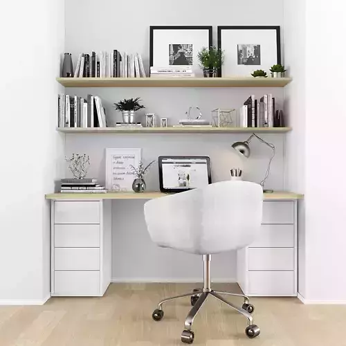 Workplace home office with bookshelves and chair Low-poly 3D model