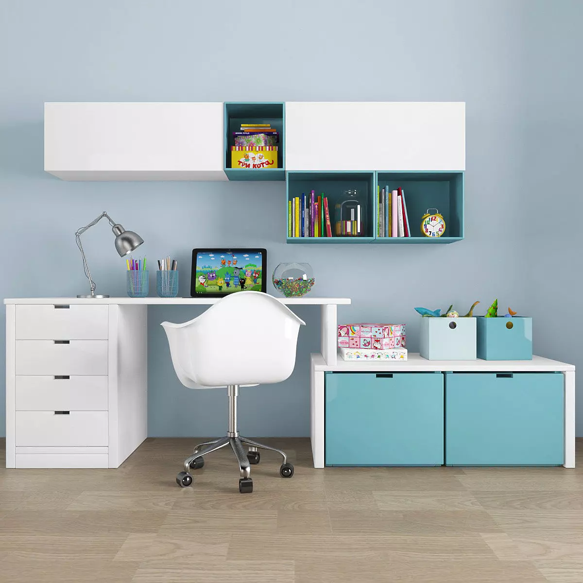 Workplace Low-poly 3D model_0