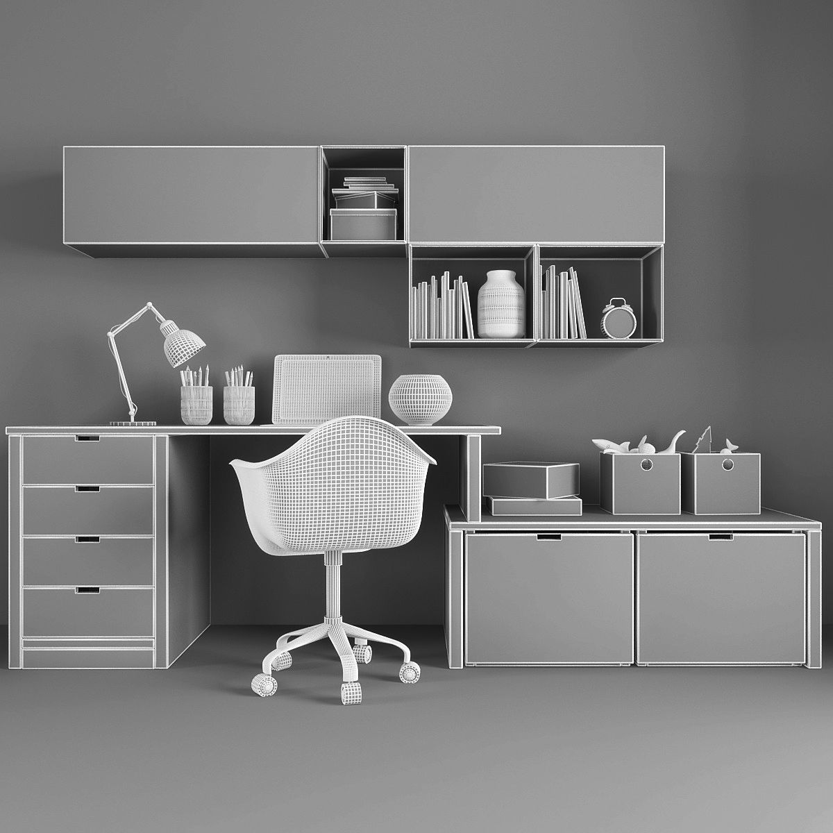 Workplace Low-poly 3D model_2