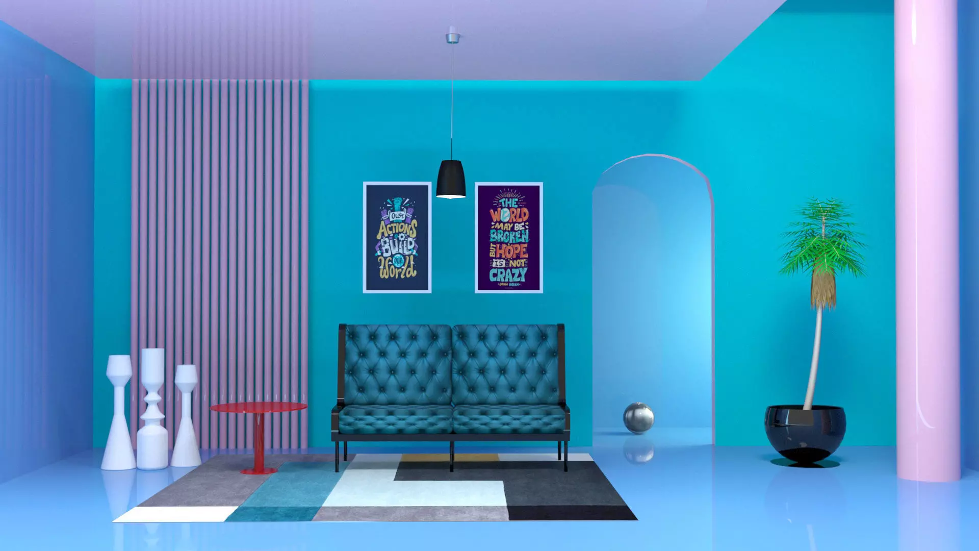 3D Interior living room with walls and furniture Low-poly 3D model_0