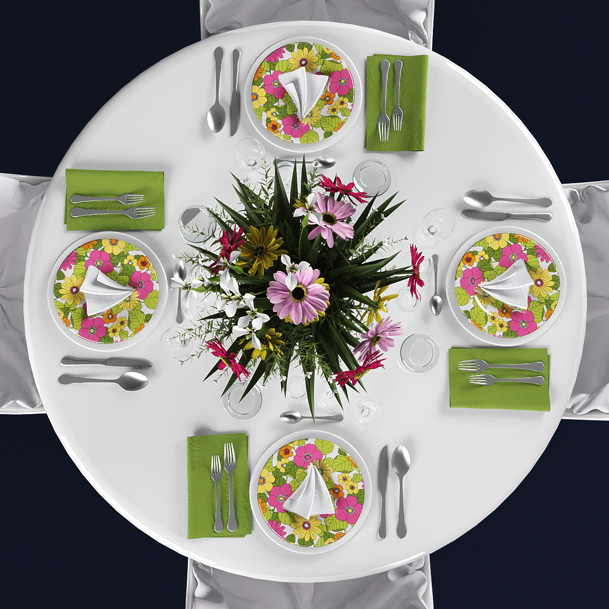 Dining table and chairs  Low-poly 3D model_1