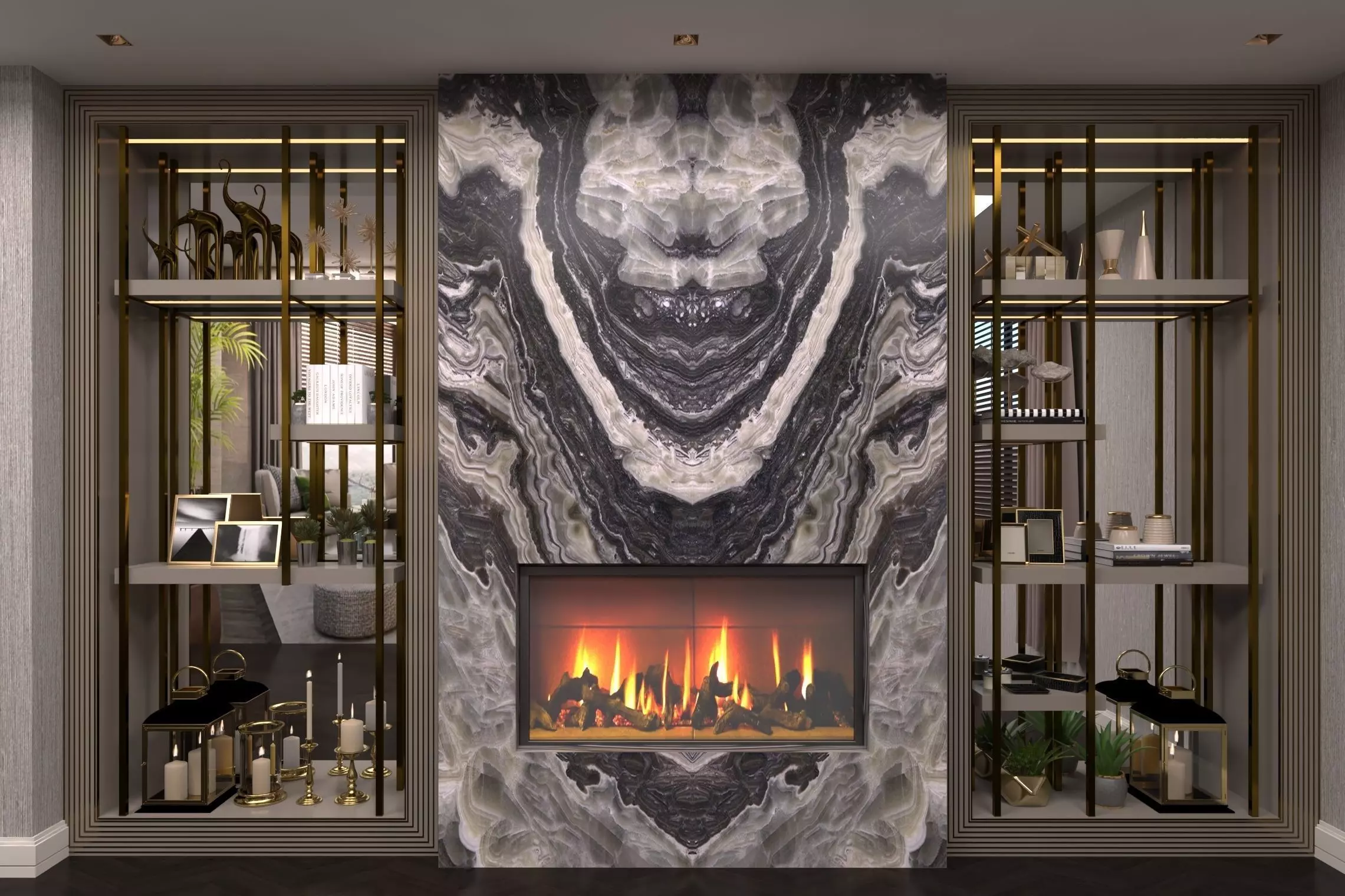 Wardrobe Display cabinets fireplace Free low-poly 3D model