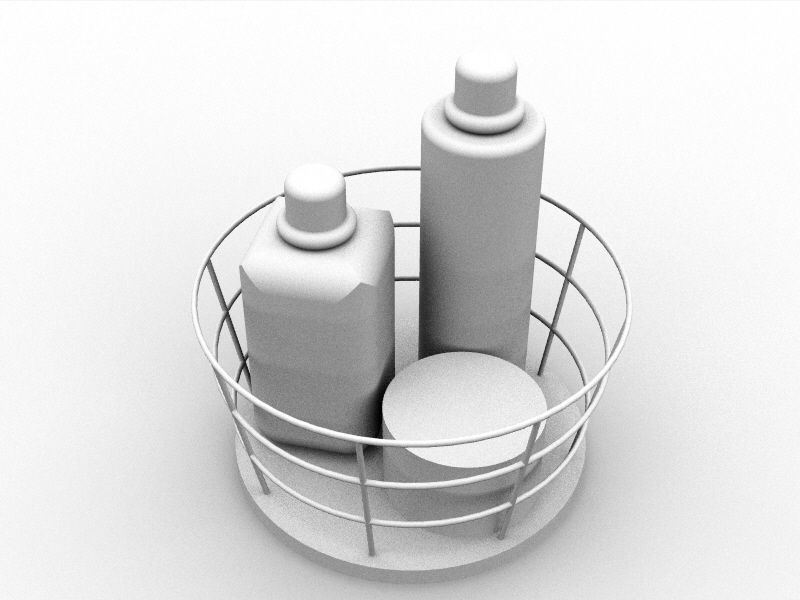 Basket metal with three bottles in it 3D model_1