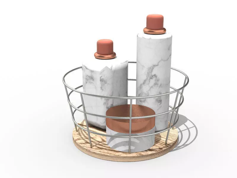 Basket metal with three bottles in it 3D model_0