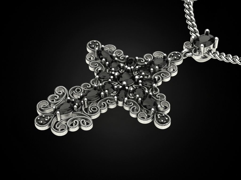 Cross with multicolored gems 3D print model_3