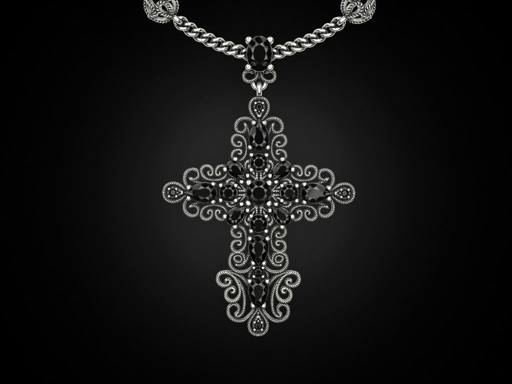 Cross with multicolored gems 3D print model_2