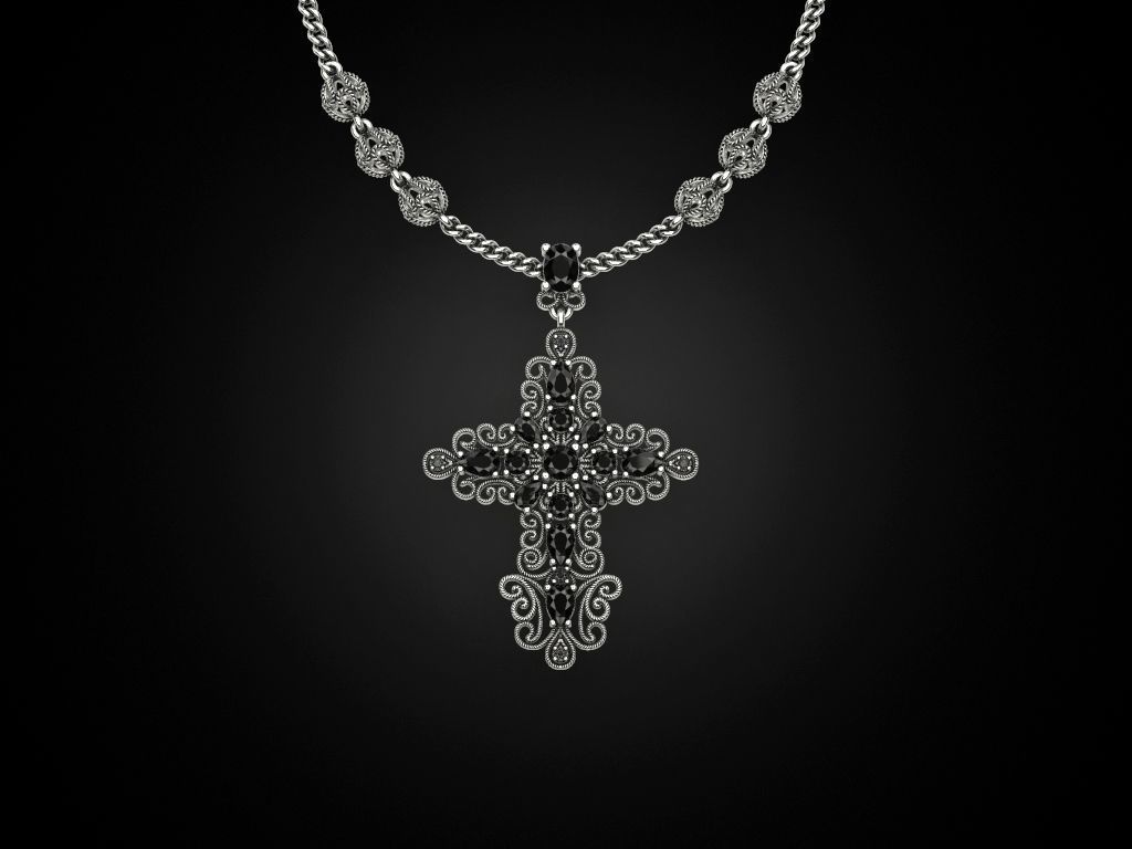 Cross with multicolored gems 3D print model_4