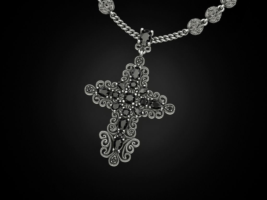 Cross with multicolored gems 3D print model_1