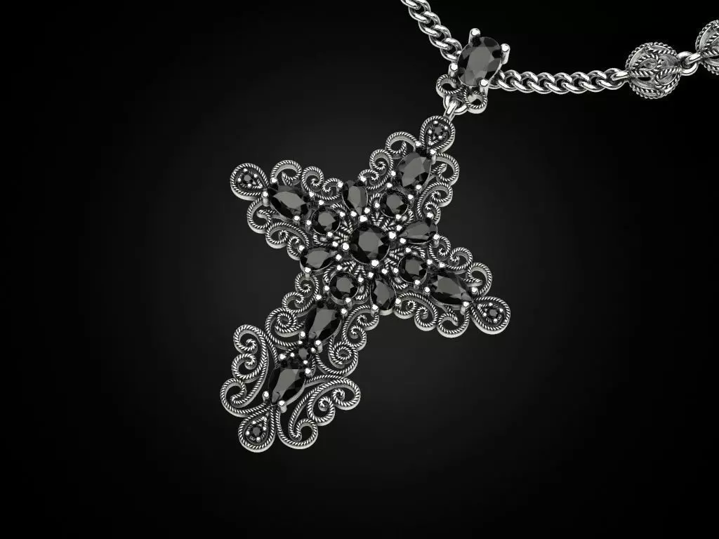 Cross with multicolored gems 3D print model_0