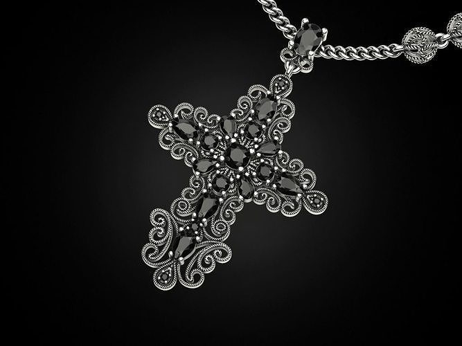 Cross with multicolored gems 3D print model