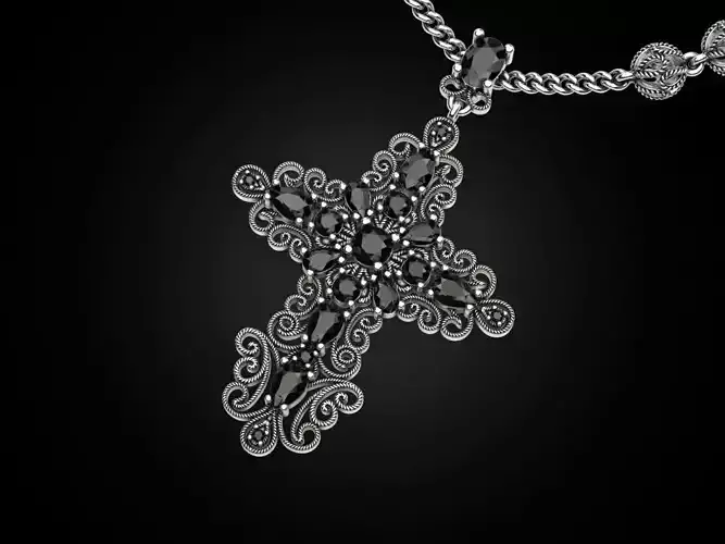 Cross with multicolored gems