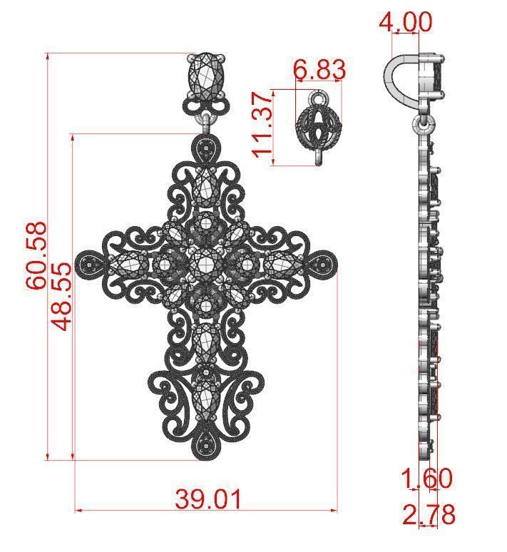 Cross with multicolored gems 3D print model_12