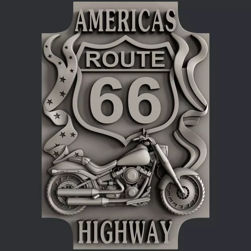 3d STL models for CNC router Route 66 3D model_0