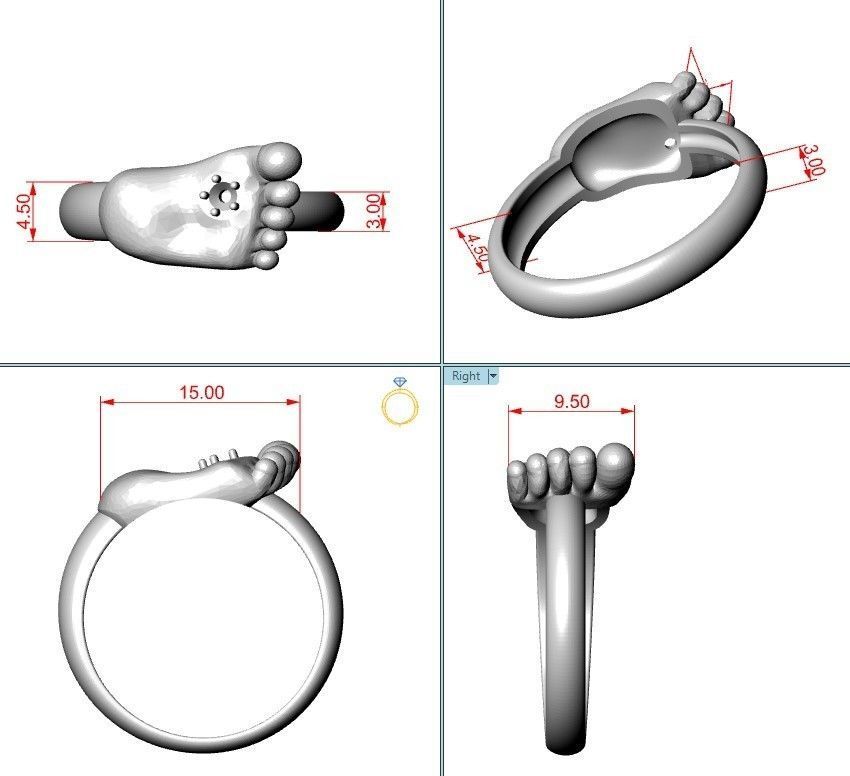 Baby Foot Ring 3D print model_4