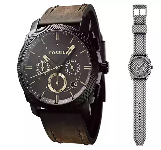 Watch Fossil with Leather Strap Low-poly 3D model