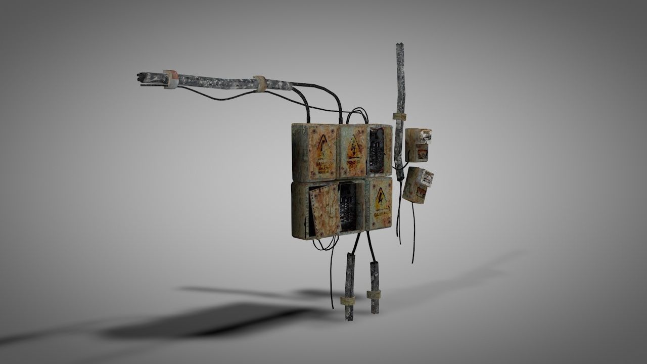 Old Electrical Panel Low-poly 3D model_4
