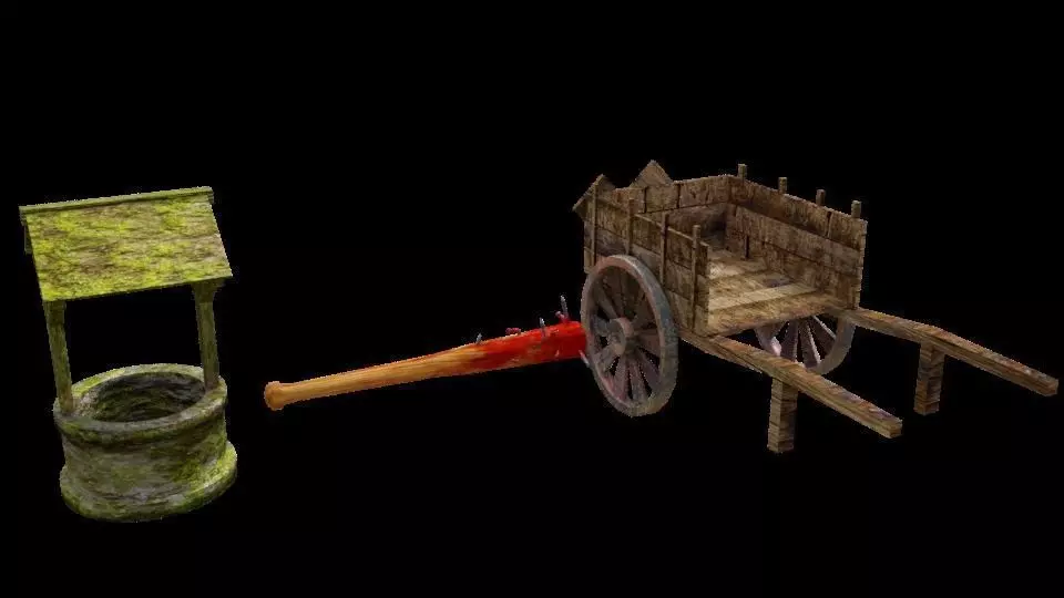 low poly assets wooden cart and watering can Free low-poly 3D model