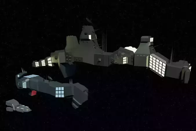Spaceships Fighter Bomber and Mothership Low-poly 3D model
