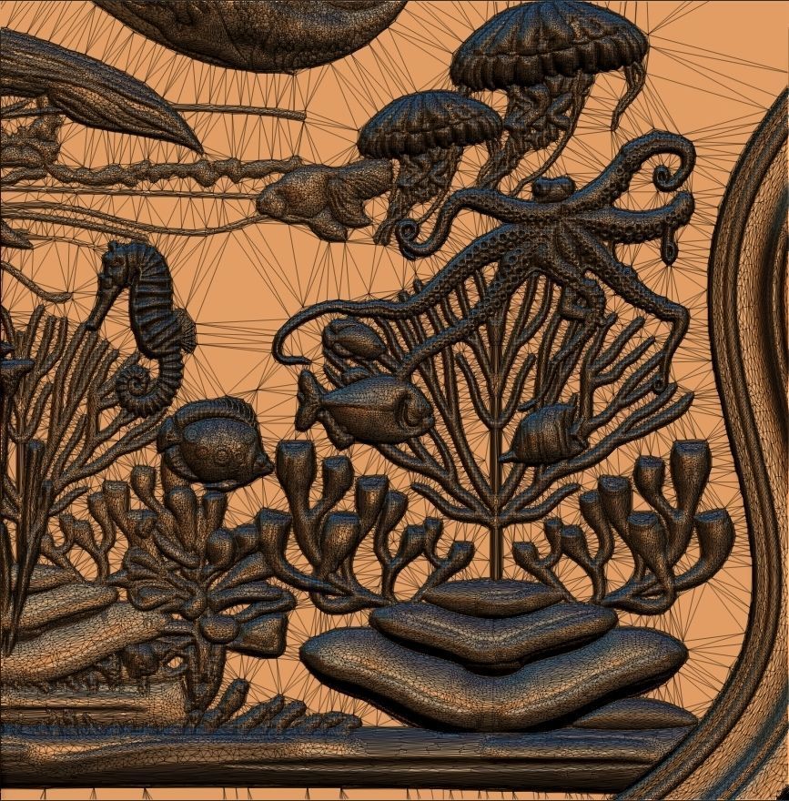 Aquatic Mermaid Theme Panno v2 STL for CNC Relief engraving  3D model_11
