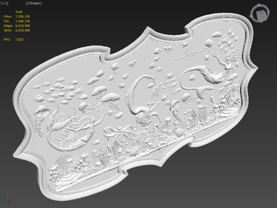 Aquatic Mermaid Theme Panno v2 STL for CNC Relief engraving  3D model_20