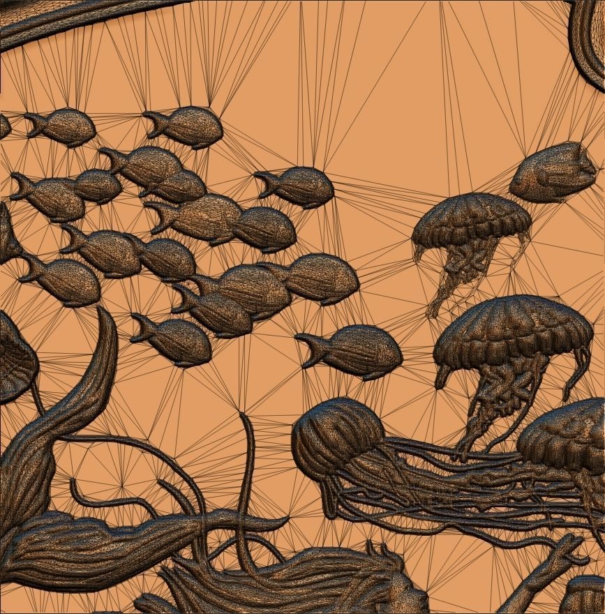 Aquatic Mermaid Theme Panno v2 STL for CNC Relief engraving  3D model_14