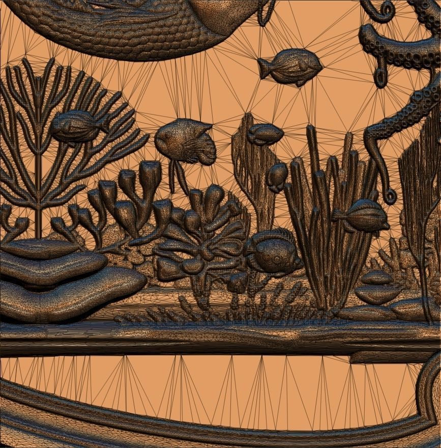 Aquatic Mermaid Theme Panno v2 STL for CNC Relief engraving  3D model_13