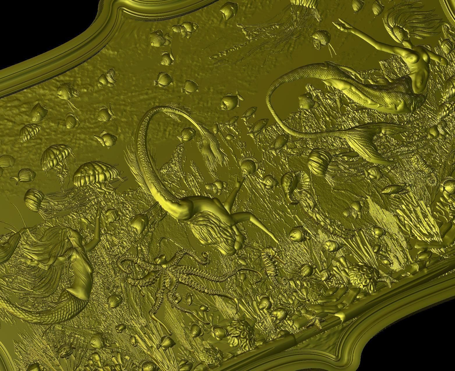 Aquatic Mermaid Theme Panno v3 for CNC Relief engraving 3D model_5