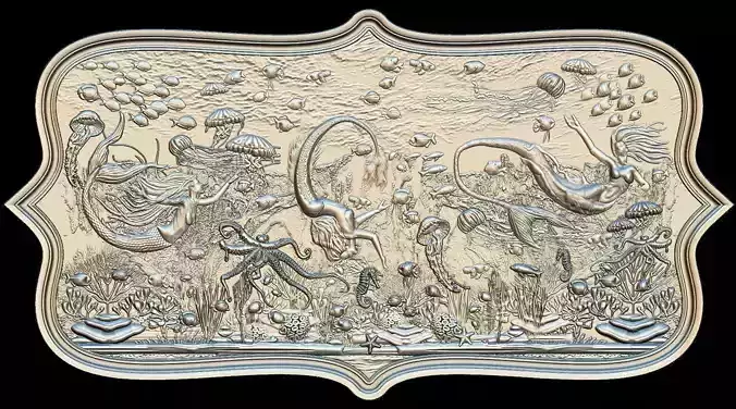 Aquatic Mermaid Theme Panno v3 for CNC Relief engraving
